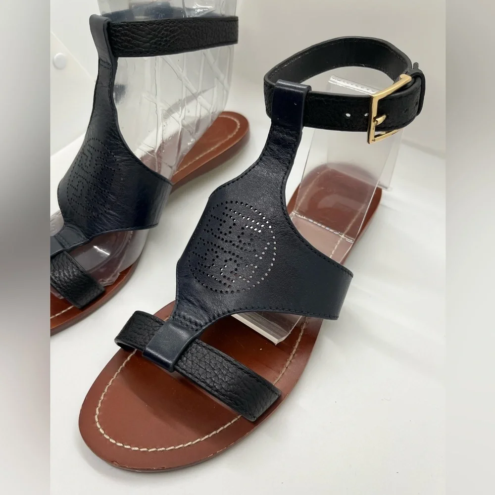 Tory Burch Perforated Logo Flat Sandal Black 7.5 - Picture 2 of 12